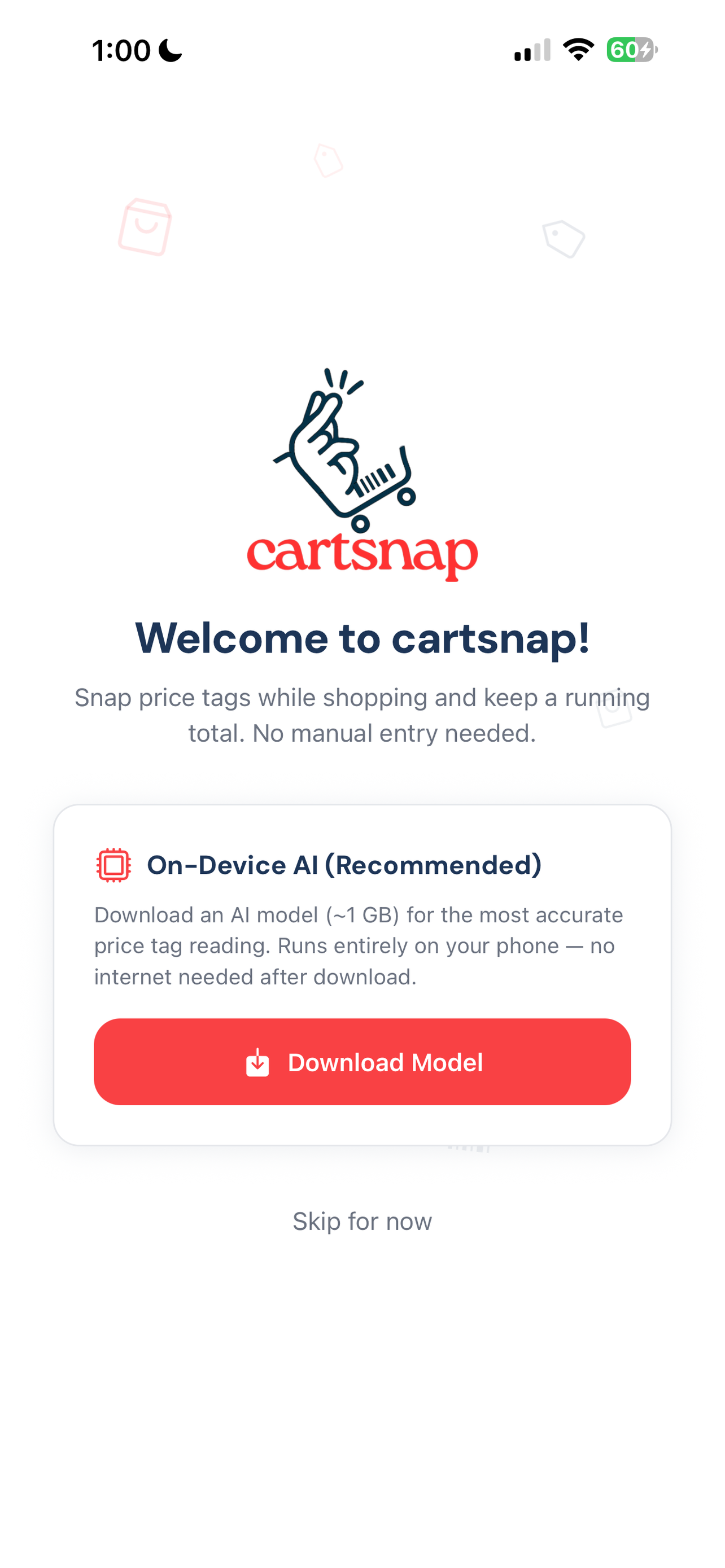 CartSnap capture screen