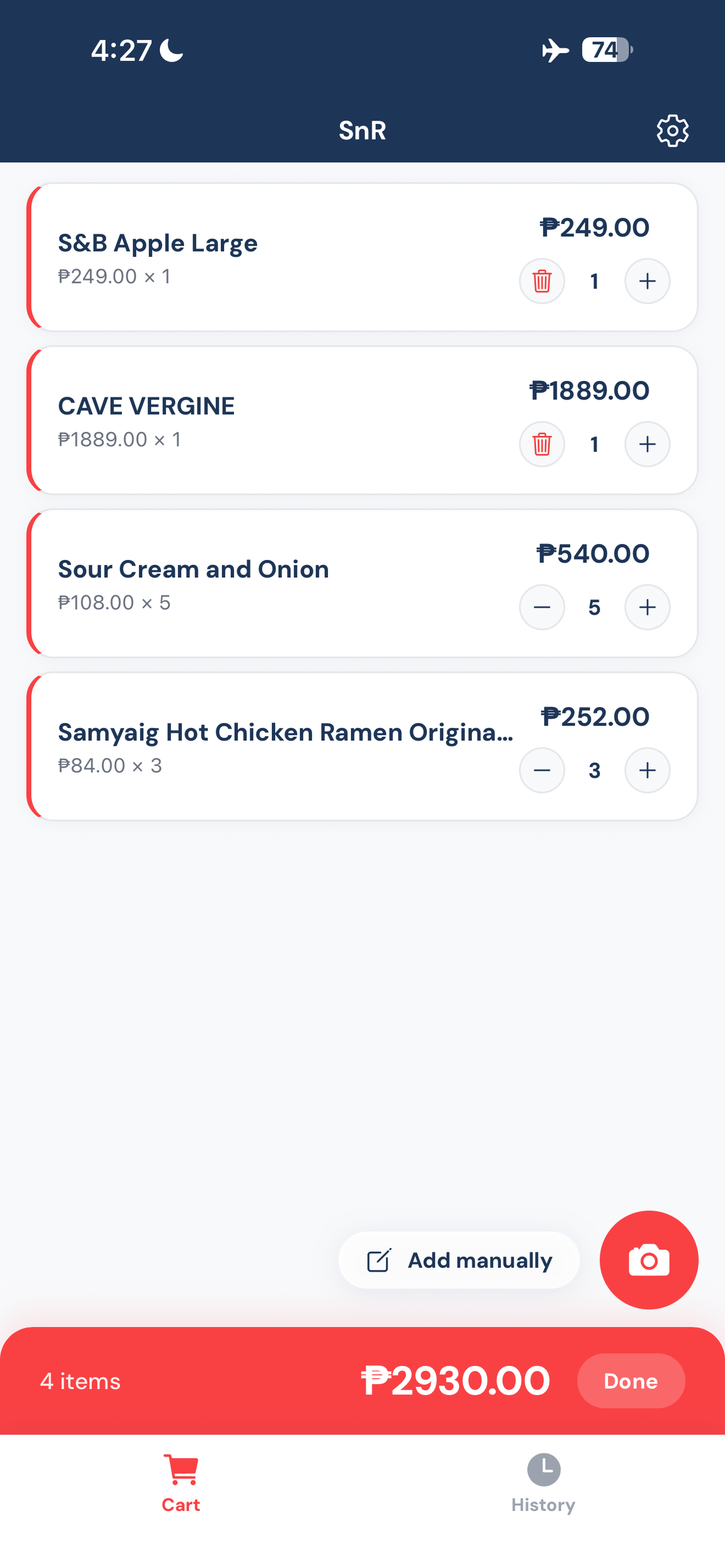 CartSnap running total
